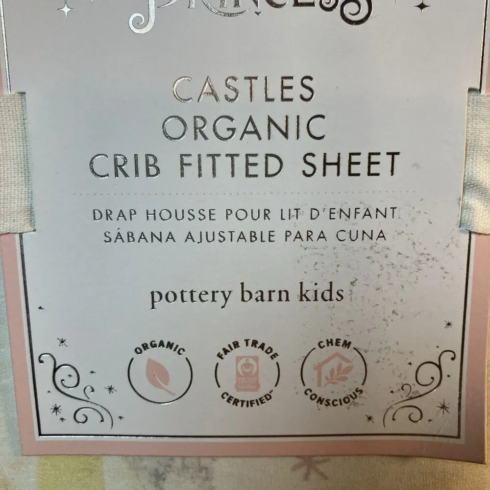 Pottery Barn Kids Disney Princess Castles Organic Crib Fitted Sheet NEW